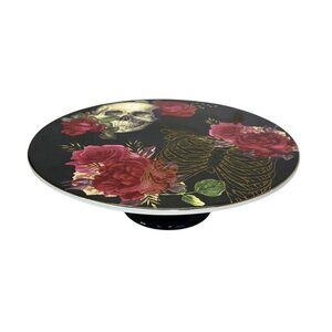 Porcelain Cake Stand Skull & Rose Monterey Bay Gothic Halloween Table Decor
